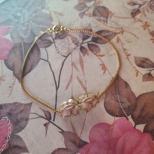 Vtg 90s D'Orlan Pink Flower Gold Plated Bracelet 🌺🌴
